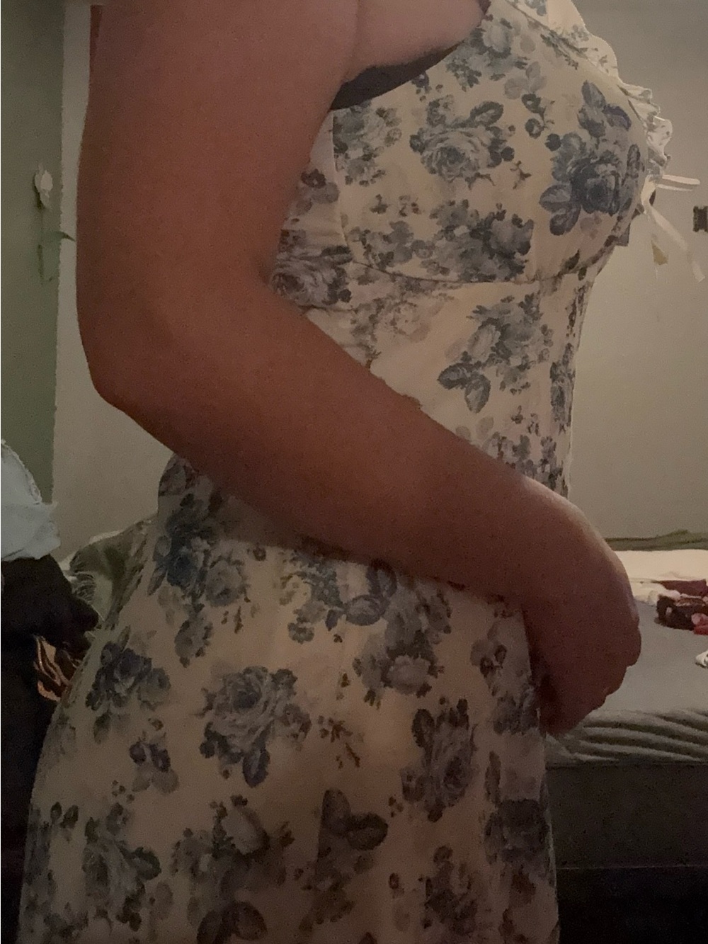 Floral A-Line Sundress in Blue and Cream